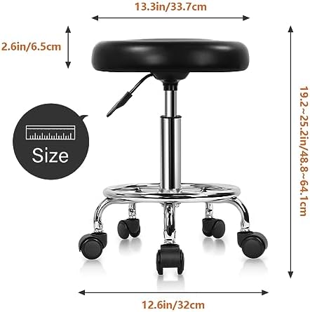 KKTONER PU Leather Modern Round Rolling Stool with Footrest Height Adjustable Spa Drafting Salon Tattoo Work Massage Stools Task Chair Small (Black)