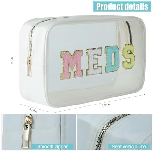 Medicine Bag Organizer & Travel Toiletry Bag for Women, clear makeup bag, Meds Patch & PVC, Meds Travel Bag - Ideal for Sunscreen, Pill Bags, Travel Medicine (white)
