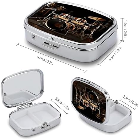 Square Pill Box,Drum Set Medicine Pill Case,Two-Compartment Pill Box,Portable Pill Organizer for Purse Or Pocket