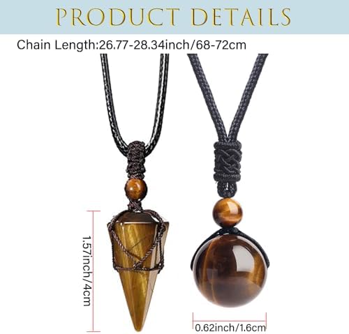 weryerker 2pcs Natural Crystal Stone Pendulum Hexagonal Pointed Cone Pendant, 16mm Stone Bead Pendant for Women and Men Necklace
