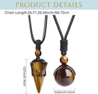 weryerker 2pcs Natural Crystal Stone Pendulum Hexagonal Pointed Cone Pendant, 16mm Stone Bead Pendant for Women and Men Necklace