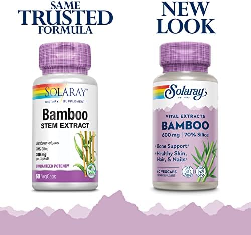 SOLARAY Bamboo Silica Supplement for Men & Women - Bamboo Stem Extract Capsules for Skin, Hair, & Nails, 600 mg per Serving, Herbal Support for Collagen Production, Vegan - 60 Veg Cap Ct