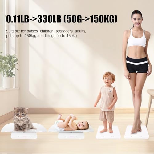 Baby Scale & Pet Scale with 60cm Tray, 330lb-150kg Digital Scale for Newborn, Puppy, Cat, Dog & Adult, Includes Tape Measure, Puppy Collar & Record Card, Hold/Tare Function,5 Unit Conversions