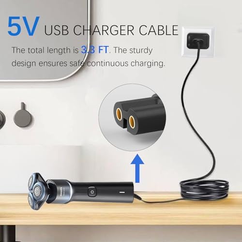 5V 1A Shaver Charger for Philips Norelco 2400 3600 3900 5400 7800 MG5910 MG7910 MG9510 MG9520 Trimmer, Power Cord 5V USB Charging Cable Replacement Philips 3000 5000 7000 9000 Series Razor (3.3FT)