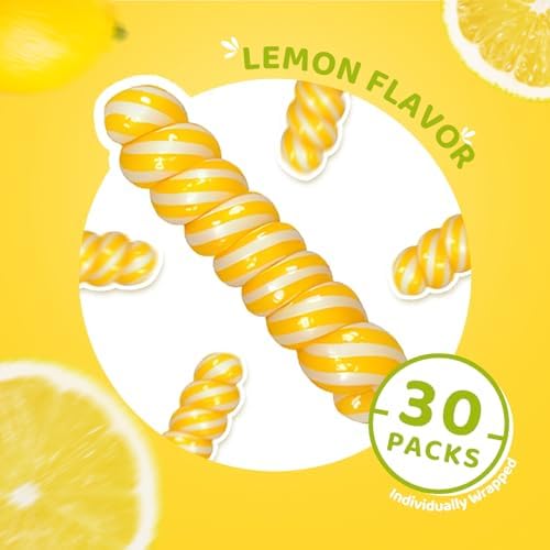 Twisty Lollipop, Yellow Twist Lollipops Individually Wrapped Bulk, Kid's Whirley Lollipops Candy for Decorating Birthday, 12g Lemon Flavor 30 Pack