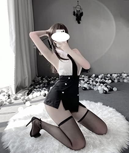 SINGUYUN Women's Office Secretary Uniform Sexy Teacher Costume Cosplay Lingerie With Socks (2489White Black)