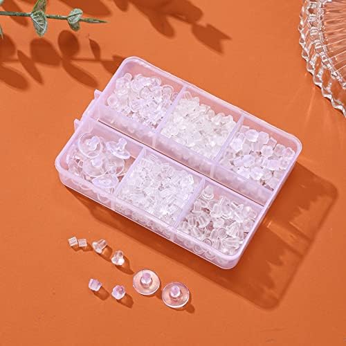 6 Styles Silicone Earring Backs for Studs, 600 Pcs Clear Soft Earring Backings Hypoallergenic Plastic Rubber Earring Backs Clutch Stoppers Replacement Kits for Fish Hook Earring Studs Hoops