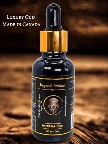 Imperial Oud Beard Oil for Men – Premium Grooming Oil with Argan, Jojoba & Almond – Softens Beard, Non-Greasy, Deeply Nourishing – Luxurious Oud Scent – 30ml – Made in Canada