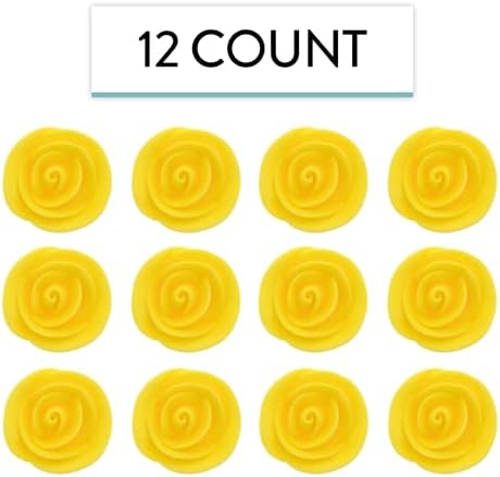 Global Sugar Art Edible Kosher Royal Icing Yellow Medium Roses 12 Count for Cake and Cupcake Decorating by Chef Alan Tetreault