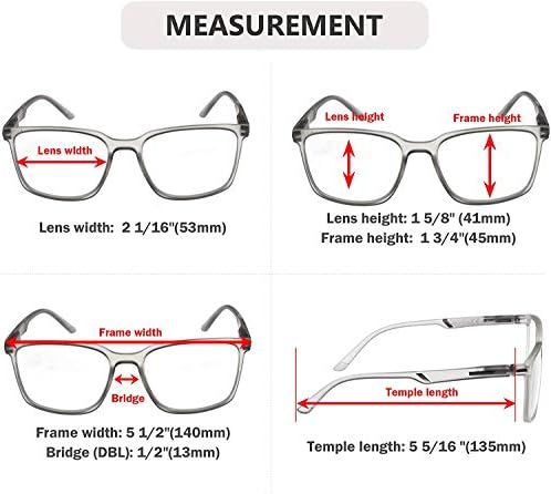Eyekepper 5-Pack Large Frame Mens Womens Reading Glasses with Spring Hinge (One for Each Color)