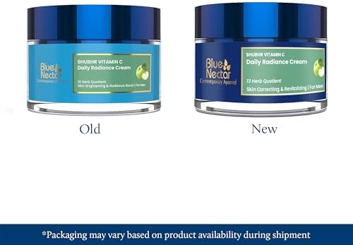 Blue Nectar Plant-Based Vitamin C Face Cream for Glowing Skin, Dark Spot Removal Cream for Men with Green Apple and Almond Oil (13 Herbs, 1.76Oz)