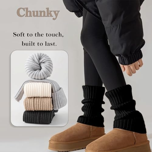 1-Pack White Chunky Knit Leg Warmers, Soft Acrylic, Winter Warmth for Y2K & Casual Outfits