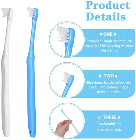 2Pcs End Tuft Toothbrush, Soft Wisdom Toothbrush for Adult, End Tapered Orthodontic Tooth Brush for Periodontal, Interdental Interspace, Dental Detail Cleaning (Blue White)