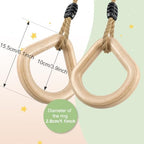 YAERSI Wooden Gymnastics Rings,Pull up Rings with Adjustable Buckle, Wooden Swing Rings for Kid's Home Exercise