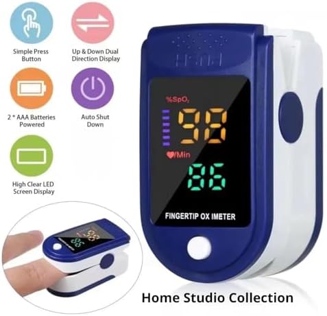 Finger Pulse Oximeter Larger Display Blood Oxygen Monitor with Batteries and Lanyard Included Fingertip Pulse Oximeter Color: Navy Blue