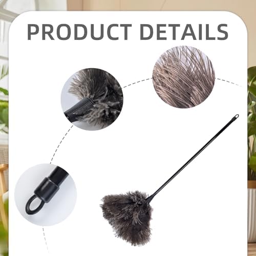 Ostrich Feather Duster, 20 Inch Fluffy Mini Duster Brush Washable with Long Plastic Handheld, Handheld Feather Dusters for Cleaning Supplies Window Blind Duster Home Car Keyboard Office