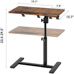 Height Adjustable C-Shaped Table with Removable Wheels, Mobile Sofa Snack Table with Tiltable Top, Adjustable Laptop Stand for Couch, Bedside Desk with Pen Slot, Rustic Brown