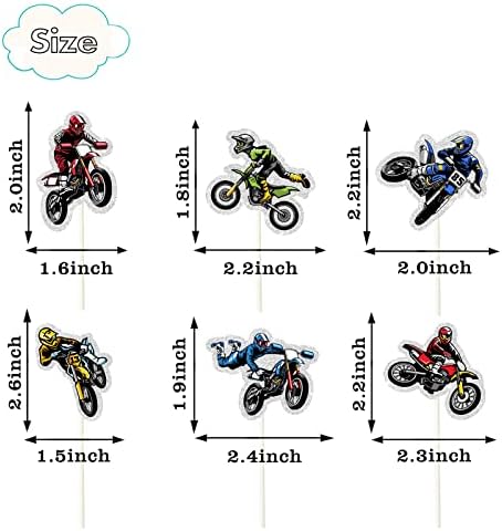 MEFENG 18Pcs Dirt Bike Cupcake Toppers - Extreme Motocross Cupcake Decorations - Happy Birthday Cake Picks for Motorcycle Lover - Dirt Bike Party Decorations