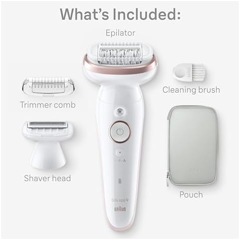 Braun Epilator Silk-épil 9, Hair Removal Device, Women Shaver & Trimmer, Pivoting Head, Wet and Dry Epilator, Includes Shaver Head and Trimmer Comb, SES9-030