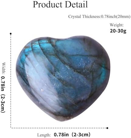 0.78in-1.18in Natural Labradorite Large Heart Stones Healing Crystals Gemstones Gifts Heart Shaped Rocks for Home Decor Reiki Meditation Women