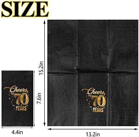 200 Pcs 50th/60th/70th Birthday Napkins Cheer to 50/60/70 Years Disposable Black and Gold Dinner Party Napkin for Men Women Anniversary Decoration(70th Birthday)