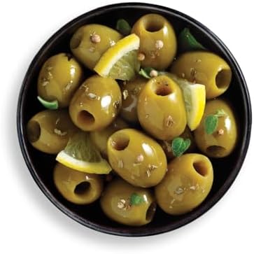GAEA Pitted Green Olives Marinated With Lemon & Oregano Snack Pack, Vegan, liquid free, fresh olives, 2.3 Ounces (Pack Of 8)