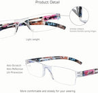 VisionGlobal 2 Pairs Reading Glasses, Blue Light Blocking Glasses, Computer Reading Glasses for Women and Men, Fashion Square Eyewear Frame (2blue floral,+1.00 Magnification)