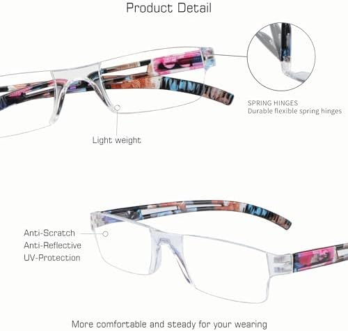 VisionGlobal 2 Pairs Reading Glasses, Blue Light Blocking Glasses, Computer Reading Glasses for Women and Men, Fashion Square Eyewear Frame (2blue floral,+2.00 Magnification)
