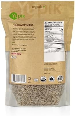 Yupik Organic Sunflower Seeds, No Shell, 2.2 lb (35.2 oz), Non-GMO, Vegan, Gluten-Free, Kosher, Raw Seeds, Salt-Free, Oil-Free, Source of Fiber & Iron, Healthy Snack, Ideal for Baking & Topping