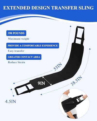 SPRING SEAON Transfer Sling - Essential Transfer Belt Lifting Strap for Elderly and Disabled with Mobility Aids- Lift Assist Gait Belts for Seniors for Home, Hospital, Nursing Care (Black)