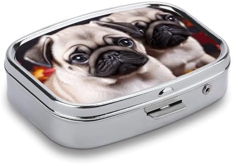 Puppys Pug Pill Box for Pocket Square Pill Box 2 Compartment Decorative Portable Travel Pill Holder Tablet Vitamin Organizer Mini Pill Case
