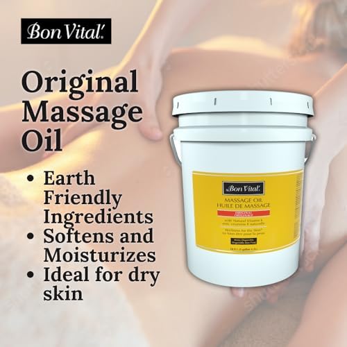Bon Vital' Original Massage Oil, 5 Gallon Unscented Professional Massage Oil with Natural Oils & Vitamins, Water-Dispersible, No Nut Oils, Smooth Glide for All Massage Modalities