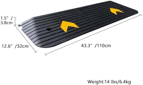 Rubber Threshold Ramp for Doorways Heavy Duty 3.8cm 1.5" Rise Wheelchair Ramp, 1 Pack Recycled Rubber Power Curb Ramp for Door Threshold Wheelchair Scooter Ramp Curb Ramp (RTR38)