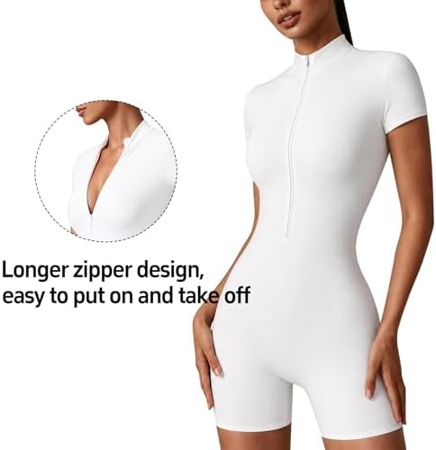 Women Bodysuit Zip Tummy Control Yoga Workout Work Out Gym Set for Athletic Rompers Romper Leotards One Piece Outfit Sexy