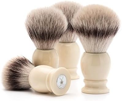 MÜHLE Classic Small Faux Ivory Silvertip Fiber Shaving Brush - Synthetic Luxury Shave Brush for Men, Rich Lather