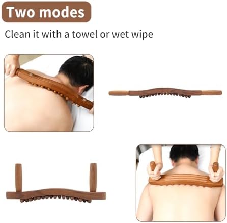 Guasha Wood Stick Tools Wooden Therapy Scraping Lymphatic Drainage Massager, Double Row 34 Beads Point Treatment Gua Sha Tools for Back Leg, Anti-Cellulite and Pain Relief(Two Row,34 Beads)