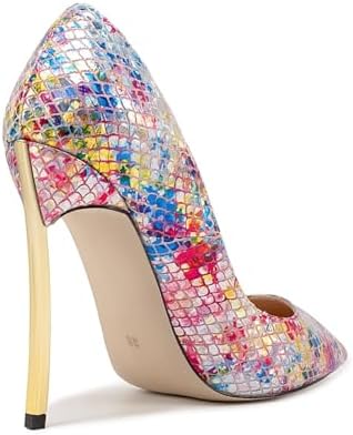 Women's Multicolor Snake Print Pointed Toe Pumps Metal Stiletto High Heels Evening Party Dress Shoes