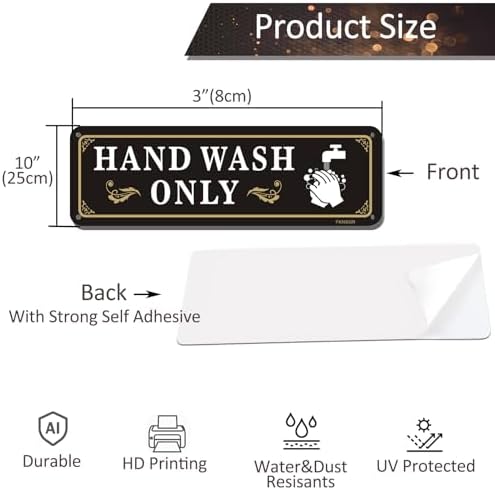Hand Wash Only Self Adhesive Sign – 4 Pack ，10 x 3 inches Rust Free Aluminum Sign for Yard, UV Protected, Fade Resistant #Hand Wash Only F-HWO1003P4