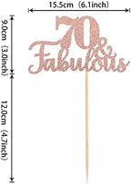 1 PCS 70 & Fabulous Cake Topper Glitter Seventy and Fabulous Cake Toppers Happy 70th Birthday Cake Pick for 70th Wedding Anniversary Birthday Party Cake Decorations Supplies Rose Gold