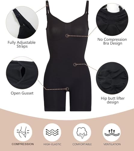 SHAPERX Shapewear for Women Tummy Control Bodysuit Mid Thigh Body Shaper Shorts for a Lifted Look