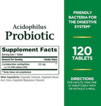 Nature's Bounty Lactobacillus Acidophilus Probiotic Supplement - Daily Probiotic for Women/Men Digestive Health,100 Million Organisms,Vegetarian,1 Serving per Day,120 Tablets,(Pack of 2)