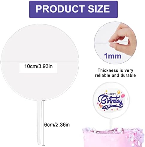 Clear Acrylic Cake Toppers, 15 PCS Blank Acrylic Cake Topper Round DIY Birthday Cake Toppers Personalized Cake Cupcake Toppers Blanks for Custom Wedding Anniversary Birthday Graduation Cake Decoration
