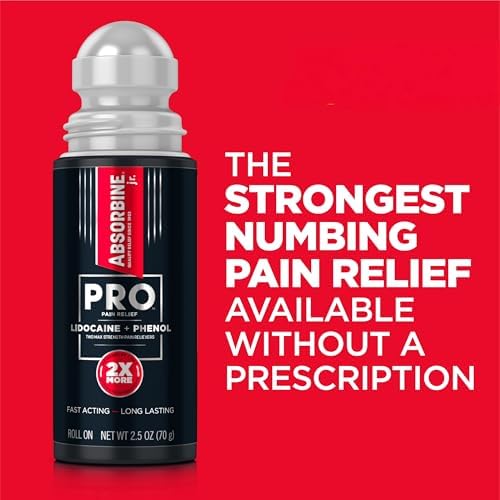 Absorbine Jr. PRO Maximum Strength Lidocaine Roll-On for Targeted Nerve and Muscle Pain Relief, 4% Lidocaine + 1.5% Phenol, Fast Acting & Long Lasting, 2.5 oz