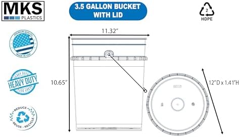 3.5-Gallon Bucket with Airtight Lid – Made in USA, Food Grade BPA Free Plastic, Heavy Duty Multi-Use, Metal Handle with Grip, Stackable Storage – White, 1 Pack