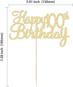 Gyufise 1 Pack Gold Happy 100th Birthday Cake Topper Glitter Happy 100 Cupcake Topper Cheers to 100 Fabulous Cake Decoration for 100th Birthday Party Decoration Supplies