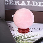 TUMBEELLUWA Natural Rose Quartz Crystal Ball Gemstone Home Decoration Healing Stone Sphere with Wood Stand,2.2"-2.4"