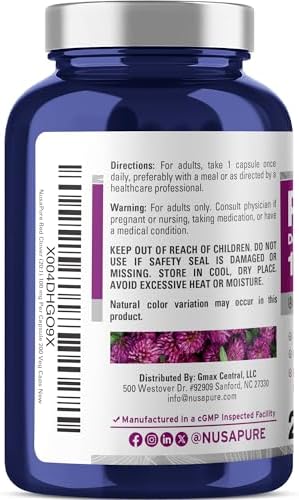 NusaPure Red Clover Blossoms Capsules, 100 mg, 200 Veg Capsules (Non-GMO, Vegan)