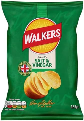 Walkers Salt and Vinegar Crisps, 32.5 g (Case of 32)