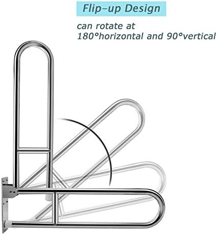 FlySkip Toilet Grab Bar,Flip Up Grab Bar, 31.5Inch Stainless Steel Handicapped Grab Bars for Toilet, Wall Mounted Bathroom Shower Safety Support Bar for Disabled Elderly Pregnant Woman