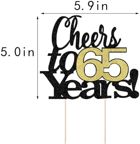 LVEUD Black Font Golden Numbers Cheers to 65 Years Happy Birthday Cake Topper -Wedding,Anniversary,Birthday Party Decorations (65th)